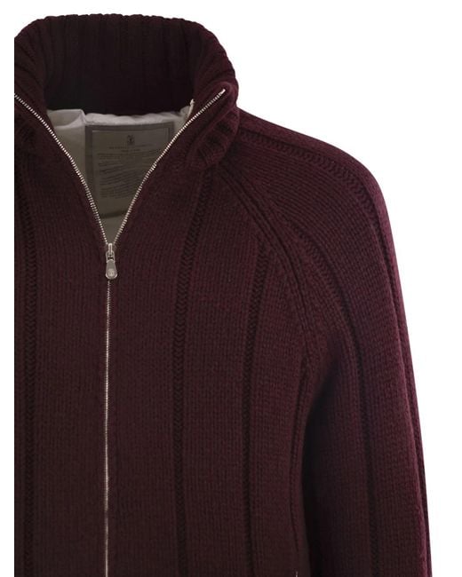 Brunello Cucinelli Red Cashmere Knit Down Jacket With Zip for men