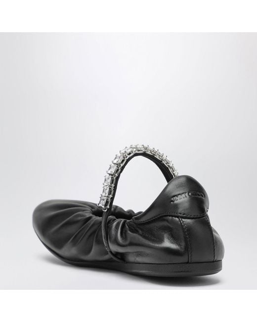 Jimmy Choo Black Jade Soft Nappa-Leather Ballerina Flats With Crystal Strap