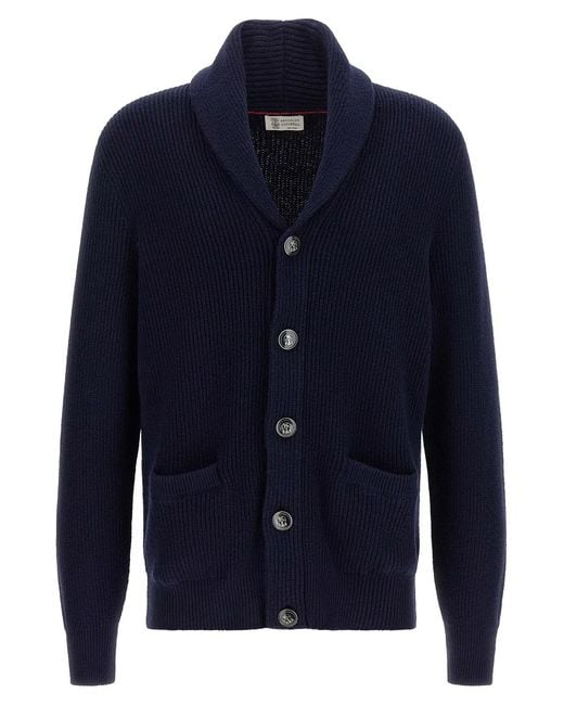 Brunello Cucinelli Blue Malfilé Cotton Cardigan for men