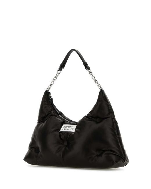Maison Margiela Black Nappa Leather Medium Glam Slam Hobo Shoulder Bag