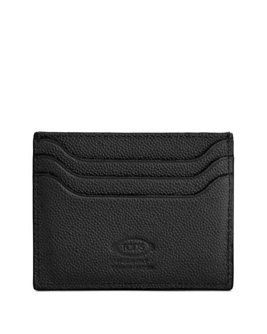 Tod's Black Grained Leather Cardholder With Metal T Timeless Logo for men