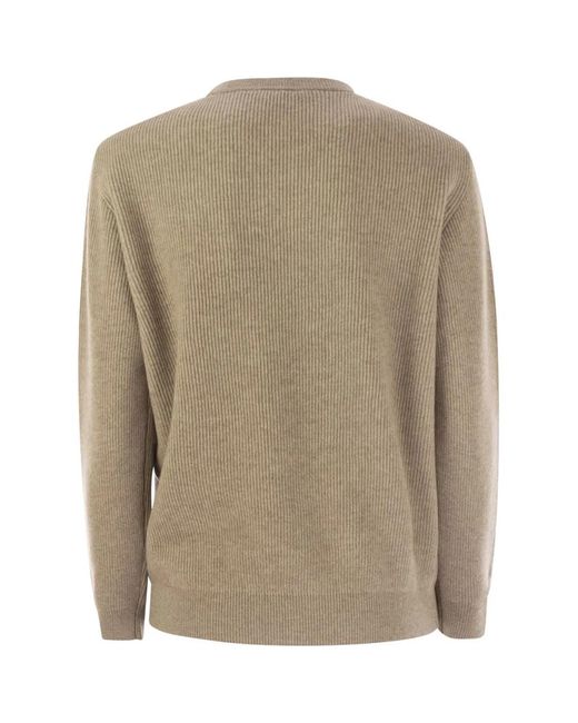 Brunello Cucinelli Natural English Rib Cashmere Sweater With Monile