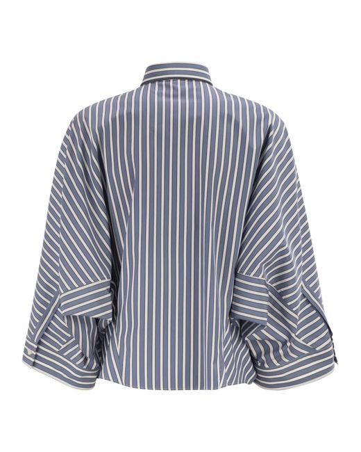 Brunello Cucinelli Blue Vertical Striped Cotton Shirt