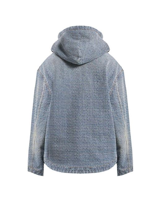 Balenciaga Blue Denim Stitch Hooded Jacket for men