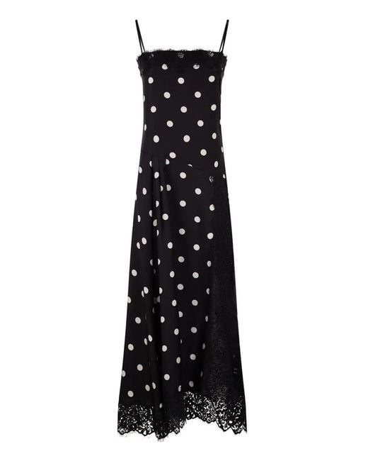 Max Mara Black Spxcapo – Polka Dot Silk Midi Dress With Lace Inserts