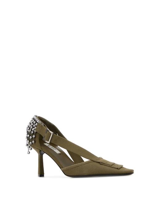 Prada Metallic Army Canvas Pumps