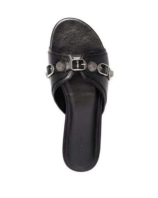 Balenciaga Black Leather Cagole Slippers