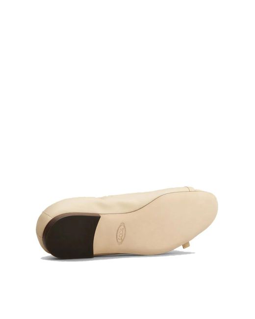 Tod's Natural T Logo Strap Leather Ballerinas