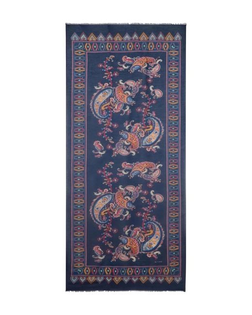 Etro Blue Dark Floral Print Paisley Scarf for men