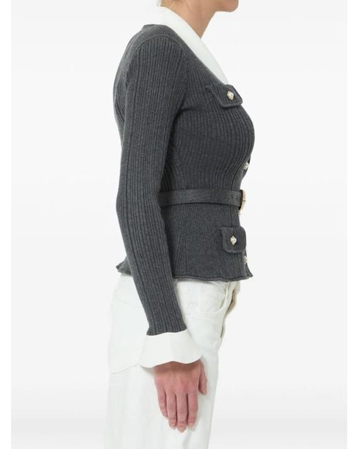 Self-Portrait Black Belted Ribbed Cardigan