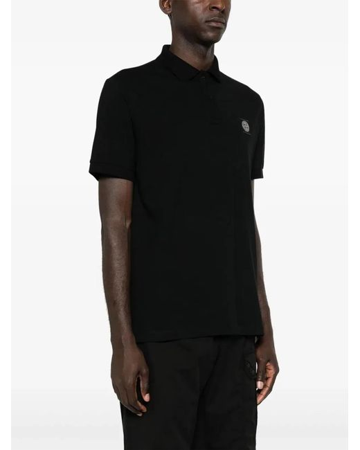 Stone Island Black Regular Fit Short-Sleeved Polo Shirt With Compass Patch for men