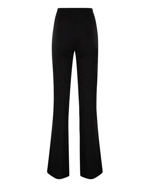 Elisabetta Franchi Black Double Stretch Crepe Trousers With Embroidered Logo