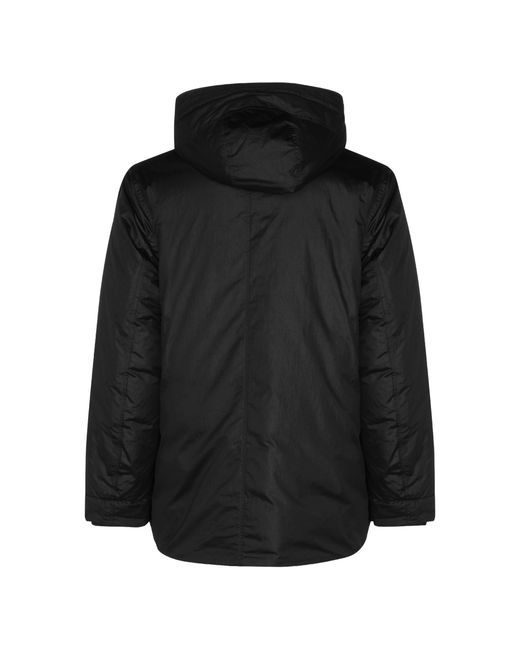 Stone Island Black Hooded Button-Up Coat for men