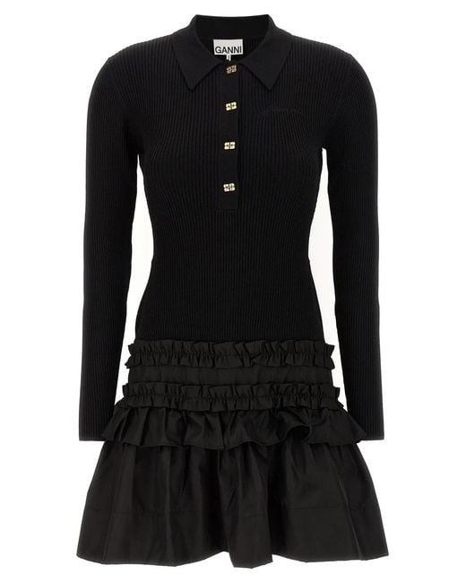 Ganni Black Viscose Short Dress