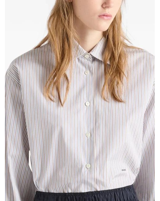 Prada White Embroidered Striped Poplin Shirt