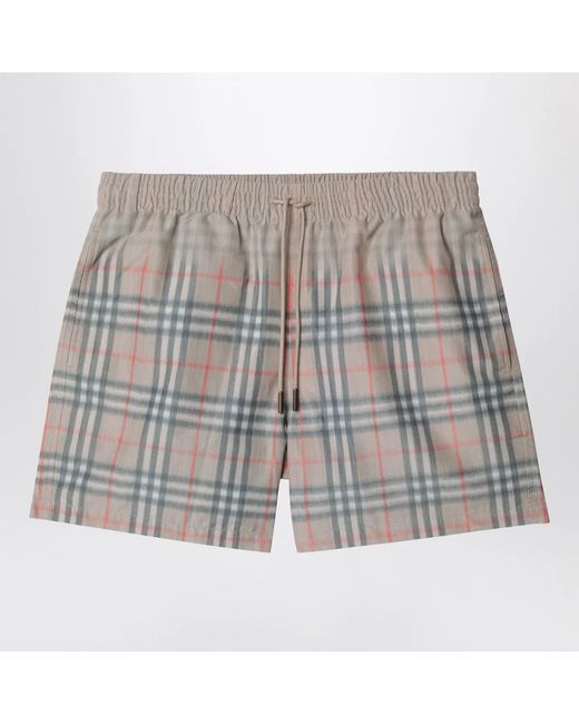 Burberry Gray Swim Shorts With Faded Check Pattern for men