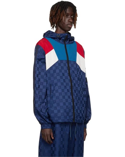 Tommy Hilfiger Blue Checkerboard Colour-Blocked Hooded Track Jacket for men
