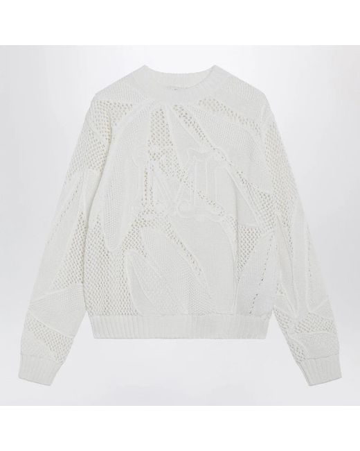 Max Mara White Embroidered Cotton Crewneck Sweater