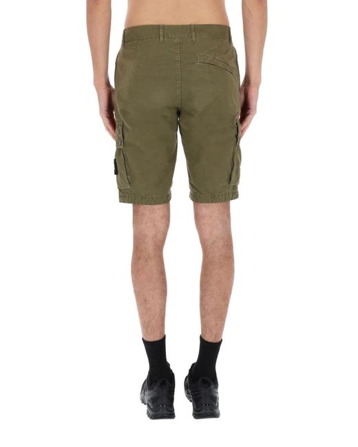 Stone Island Green Cargo Shorts With Logo Patch for men