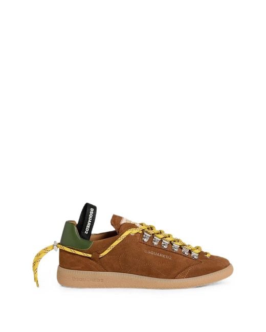 DSquared² Brown Calf Leather Goat Leather Lace-Up Sneakers for men