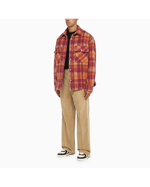 Palm Angels Orange Checked Wool Overshirt for men