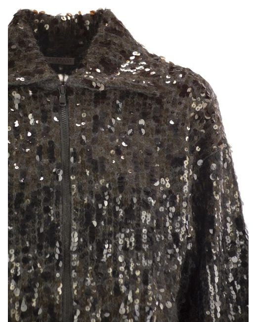 Brunello Cucinelli Black Dazzling Dégradé Embroidery Mohair And Wool Cardigan
