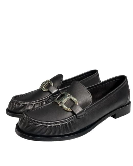 Ferragamo Black Leather Flat Shoes