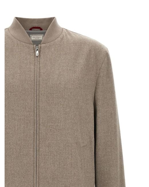 Brunello Cucinelli Gray Light Flannel Bomber Jacket for men