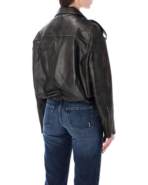 S.W.O.R.D Black Elastic Hem Leather Jacket
