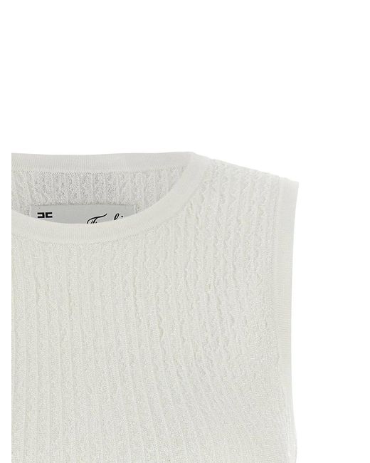 Elisabetta Franchi White Ribbed Crop Top