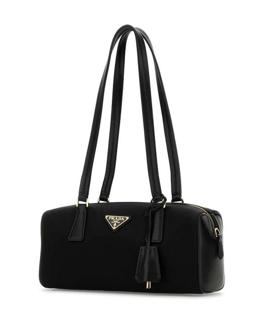 Prada Black Re-Nylon And Leather Medium Top-Handle Bag With Padlock