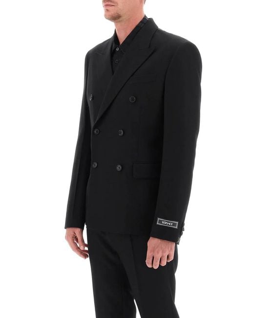 Versace Black Double-Breasted Wool Blazer for men