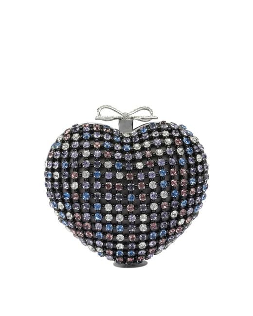 Self-Portrait Black Heart Clutch With Crystals