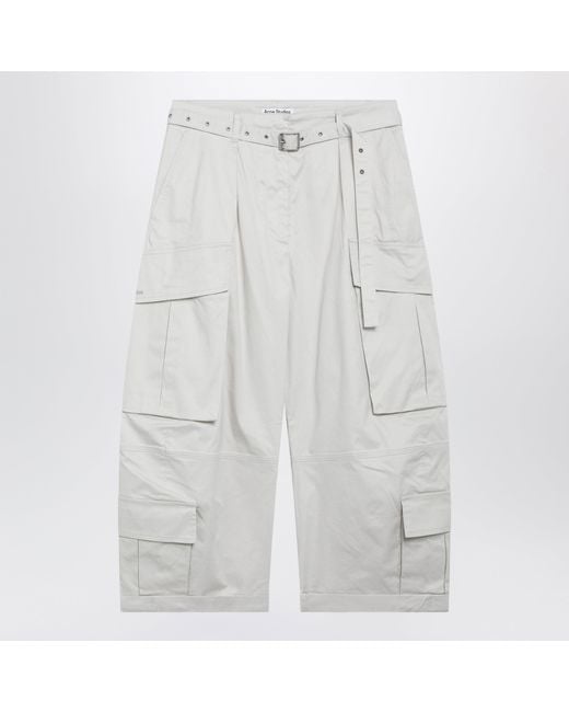 Acne White Light Cotton Cargo Trousers With Belt