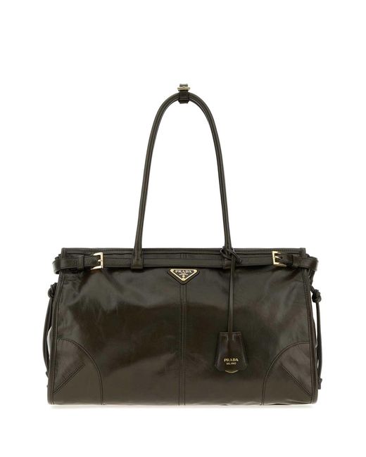 Prada Black Leather Large Bonnie Shoulder Bag