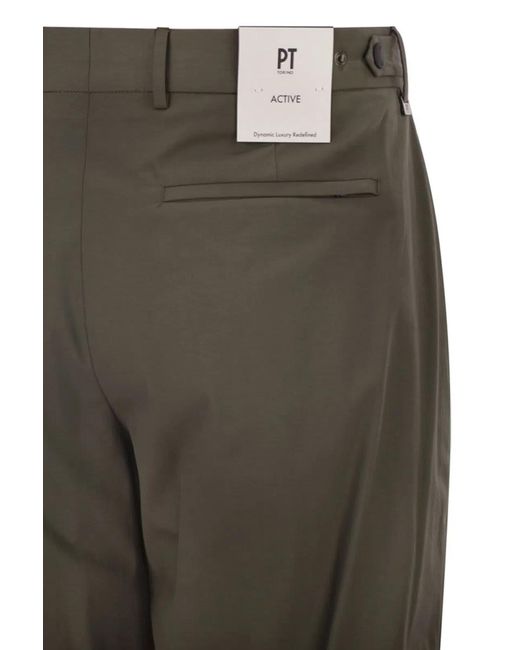 PT Torino Green Active Stretch Technical Cotton Trousers for men