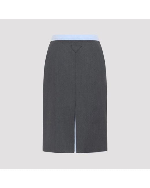 Prada Gray Ardesia Wool And Cotton Skirt