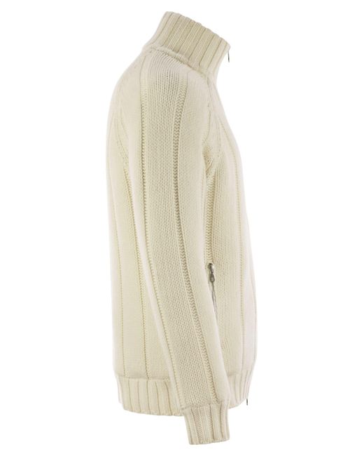 Brunello Cucinelli Natural Cashmere Knit Down Jacket With Zip for men