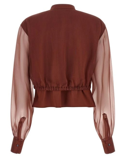 Brunello Cucinelli Brown Silk Sleeves Blouse