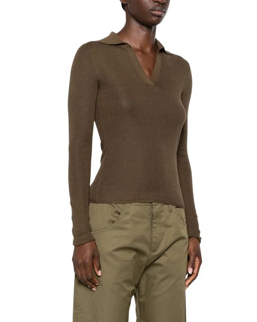Max Mara Brown Ribbed Polo-Style Sweater