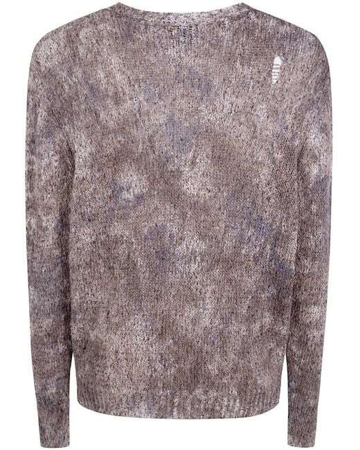 Avant Toi Gray "Zola" Camouflage Effect Malfile' Cotton Round Neck With Destroyed Effect for men