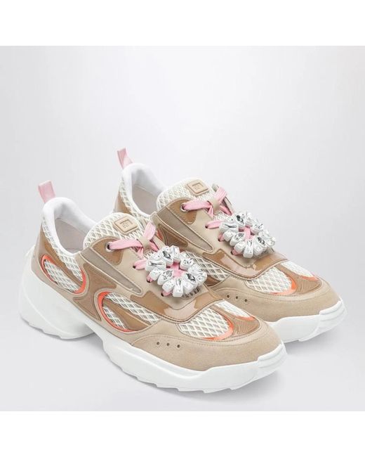 Roger Vivier Pink Viv' On The Run/ Leather And Fabric Sneaker
