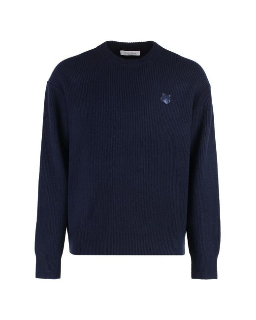 Maison Kitsuné Blue Maison Kitsuné Wool-Blend Crew-Neck Sweater for men