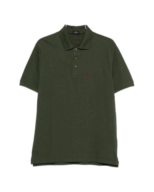Etro Green Logo Cotton Polo Shirt for men