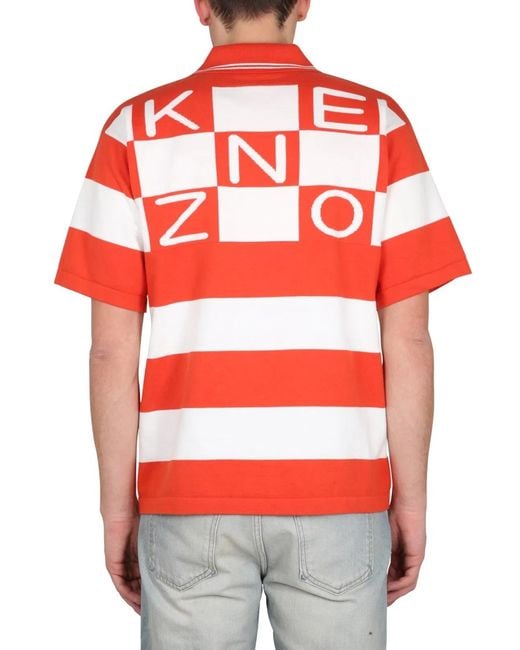 KENZO Red Nautical Stripes Polo Shirt for men
