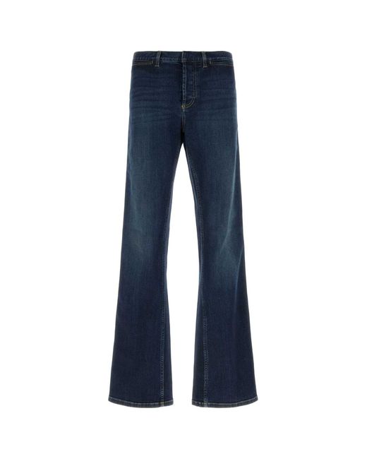 Gucci Blue Cotton Denim Trousers With Web Ribbon for men