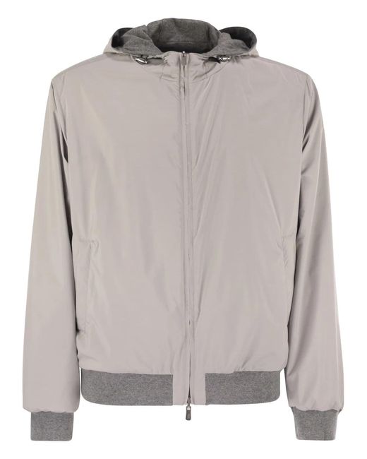Fedeli Gray Reversible Bomber Jacket With Hood for men