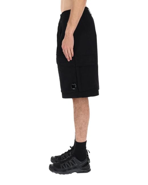 C P Company Black C.P.Company Shorts Cargo Con Patch Logo for men