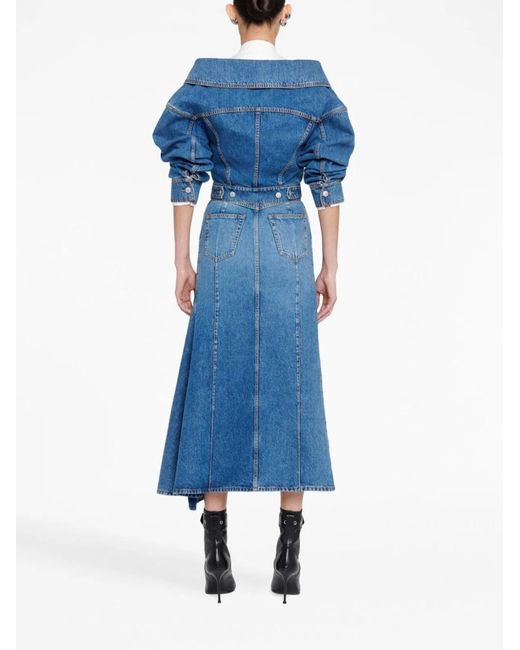 McQueen Blue Denim Midi Skirt