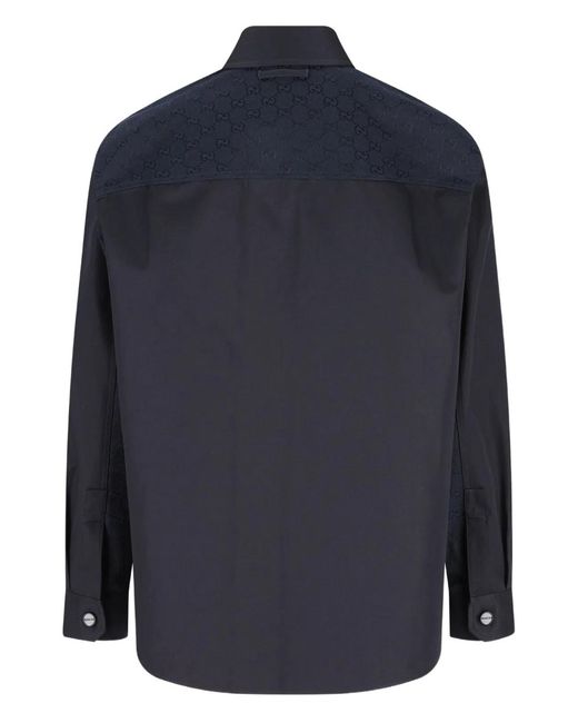 Gucci Blue Cotton Twill Shirt for men